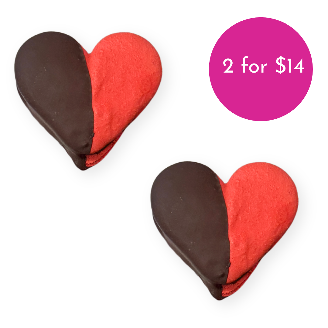 Cherry Chocolate Dipped Heart Macarons