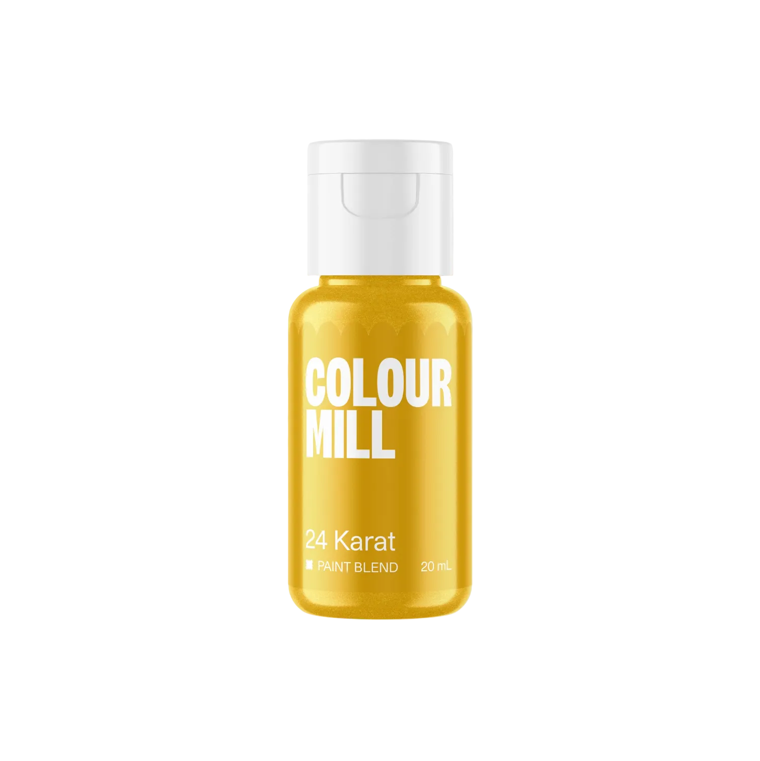 Yellow bottle of Colour Mill 24 Karat paint blend on a white background