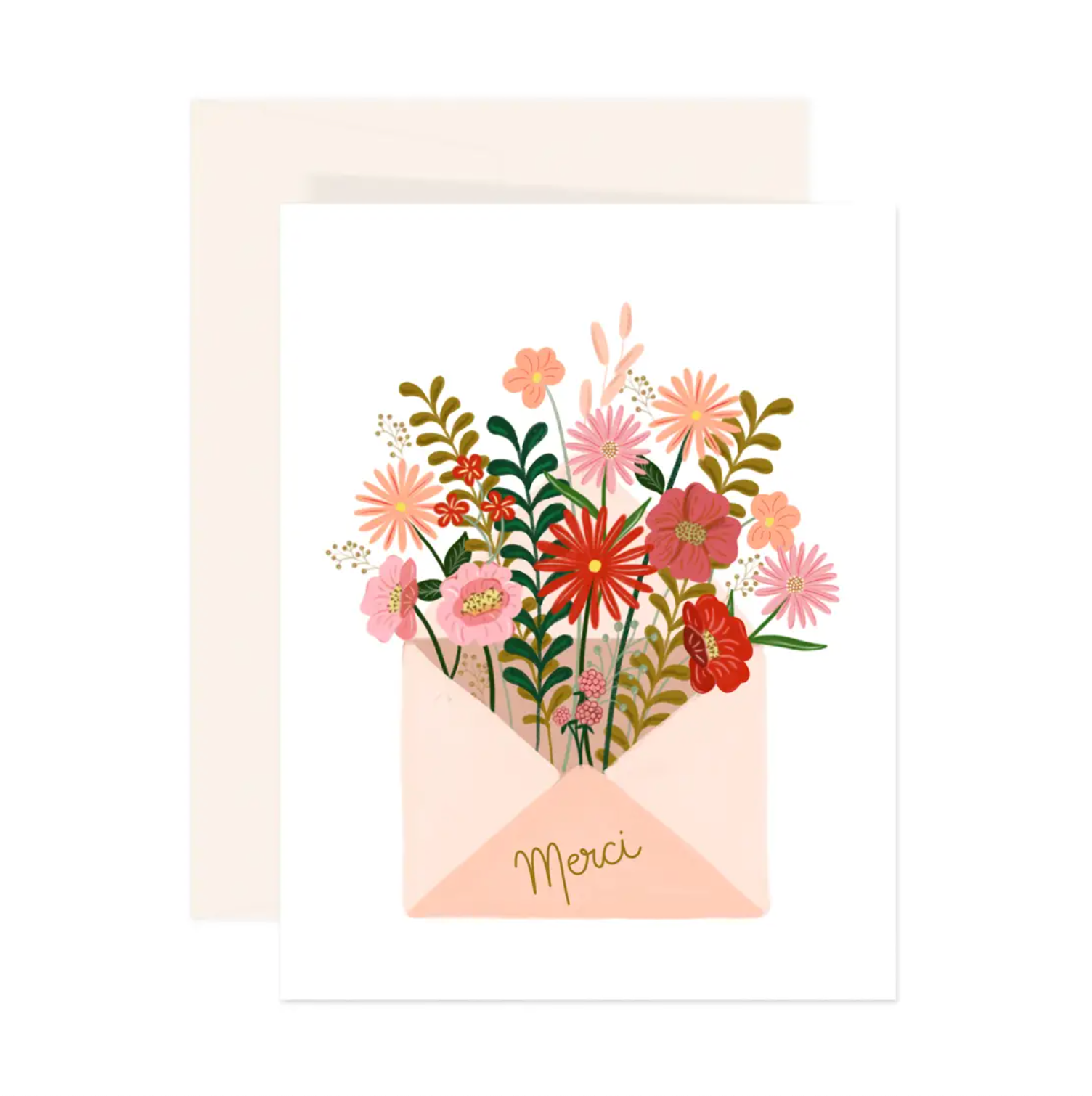 Card with floral design and 'Merci' text on a white background